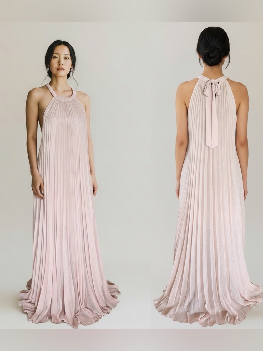 BCBGMaxAzria Meghan formal long maxi pleated nude blush pink dress size small